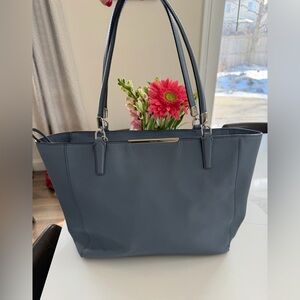 Coach Madison East West Tote in cornflower blue saffiano leather.